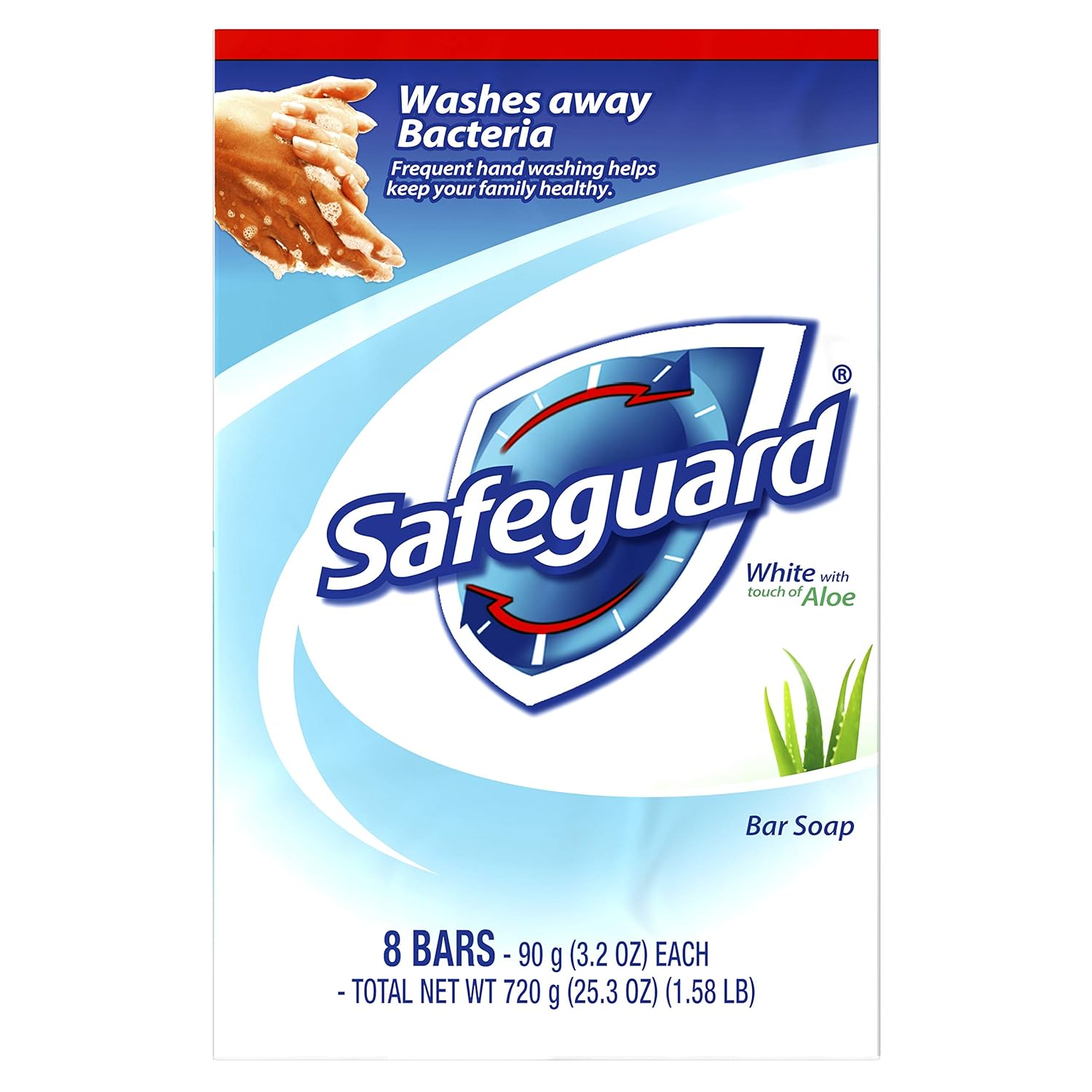 Safeguard Deodorant Bar Soap, Washes Away Bacteria, White with Touch of Aloe, 8 Bars, (Pack of 6, total of 48 Bars) : Beauty