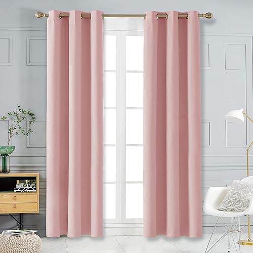 Deconovo Sun Blocking Blackout Curtains Room Darkening Noise Filtering Blackout Window Curtains for Sliding Glass Door 2 Panels Each 42x108 Inch Coral Pink