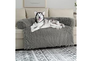 Syalife Shaggy Plush Calming Dog Couch Bed Pet Protector, Fluffy Waterproof Lining and Nonskid Bottom, Dog Mat for Furniture Protector with Washable Cover(50"x39"x8", Light Grey)