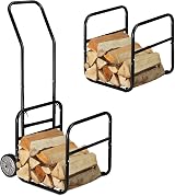 Relaxdays Firewood Cart Trolley Rack Steel 45kg Black Indoor Outdoor Transport view 1