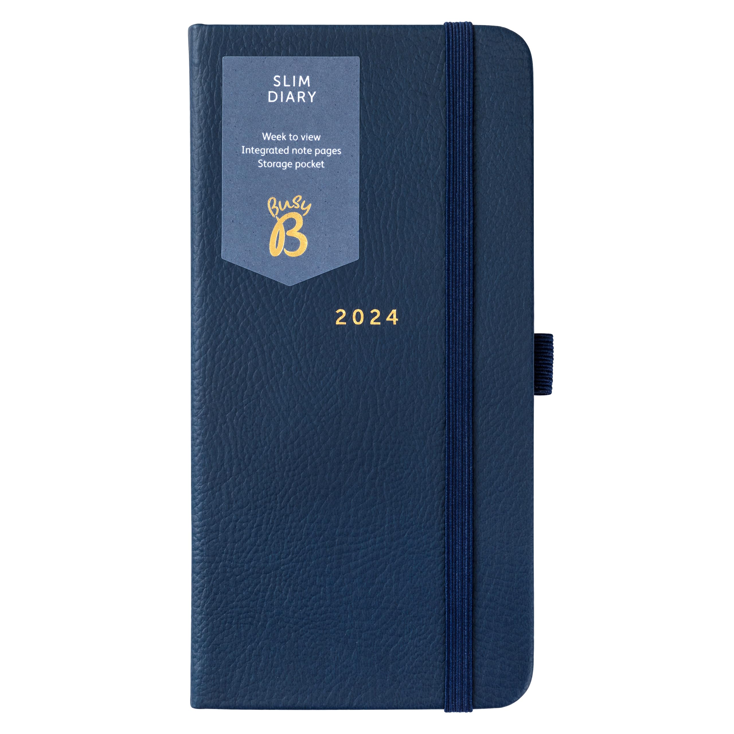 Busy B Slim Diary January to December 2024 - Navy - Faux Leather Week to View Slim Planner with Notes