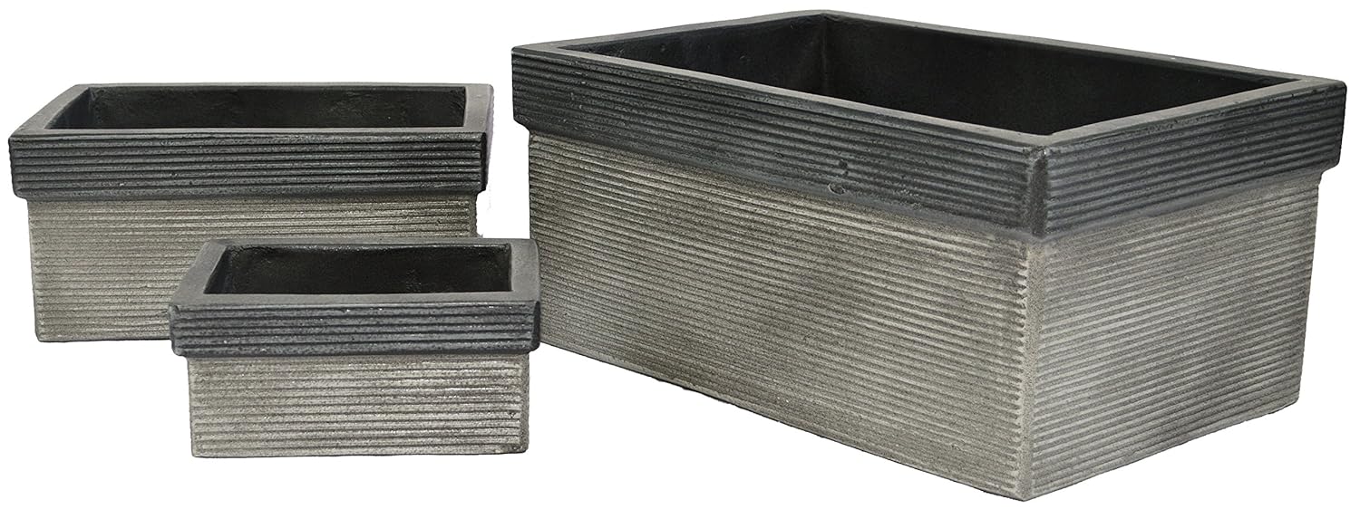 Rectangles Florence Tuscany Fiber Planter Set, Color: Natural Cement