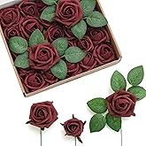 Ling's moment Artificial Flowers Burgundy Rose Buds and Small Roses w/Stem for DIY Wedding Bouquets Centerpieces Arrangements Party Baby Shower Home Decorations