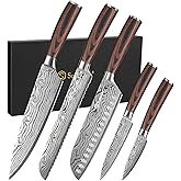 Sunnecko Kitchen Knife Set 5 Piece Chef Knife Set Professional High Carbon Stainless Steel, Sharp Kitchen Knives with Wooden Handle
