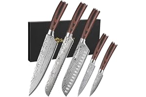 Sunnecko Kitchen Knife Set 5 Piece Chef Knife Set Professional High Carbon Stainless Steel, Sharp Kitchen Knives with Wooden 