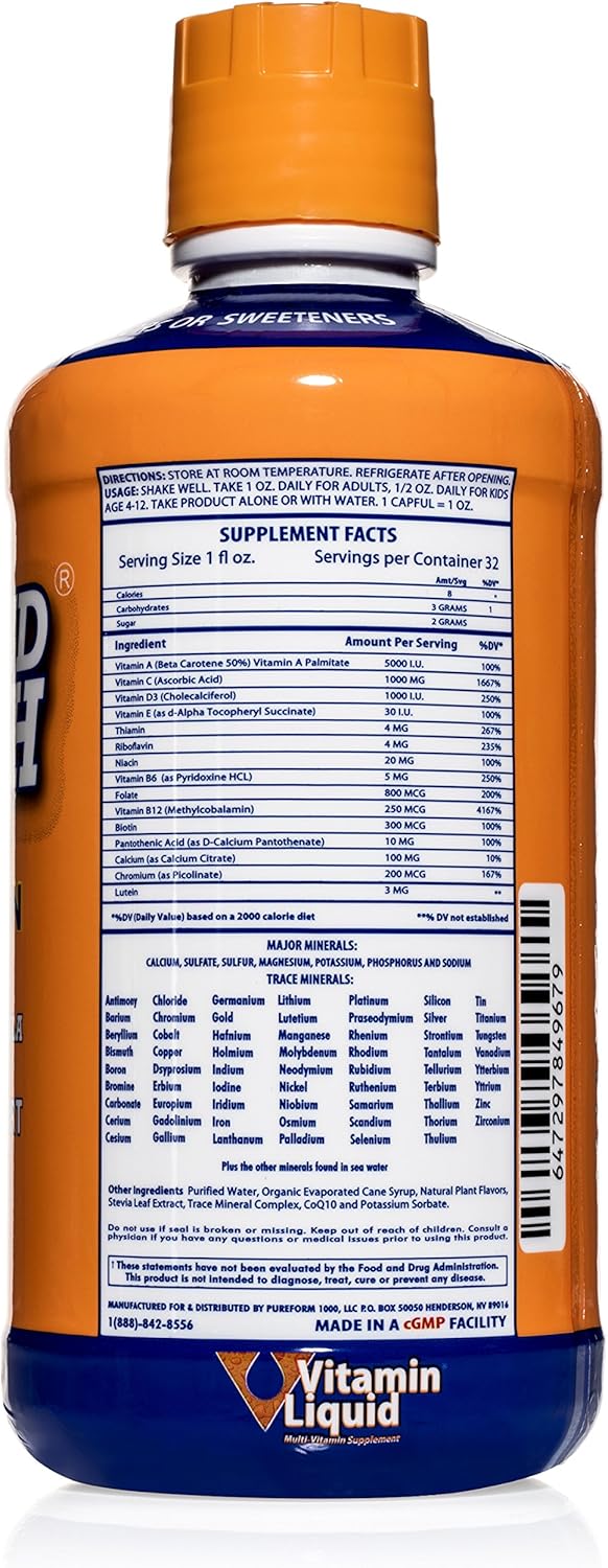 3 Second Health Liquid Multivitamin - Vegan - Non GMO - Gluten Free - Dairy Free - Soy Free - No Artificial Flavors or Preservatives - 32 Servings - GMP - USA Made - Boost Energy and Mental Clarity: Health & Personal Care
