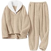 BOSECETA Fluffy Pajamas for Women Set Soft Comfy Fleece Pjs Pullover Pants Loose Plush 2 Piece Sleepwear Fuzzy for Winter