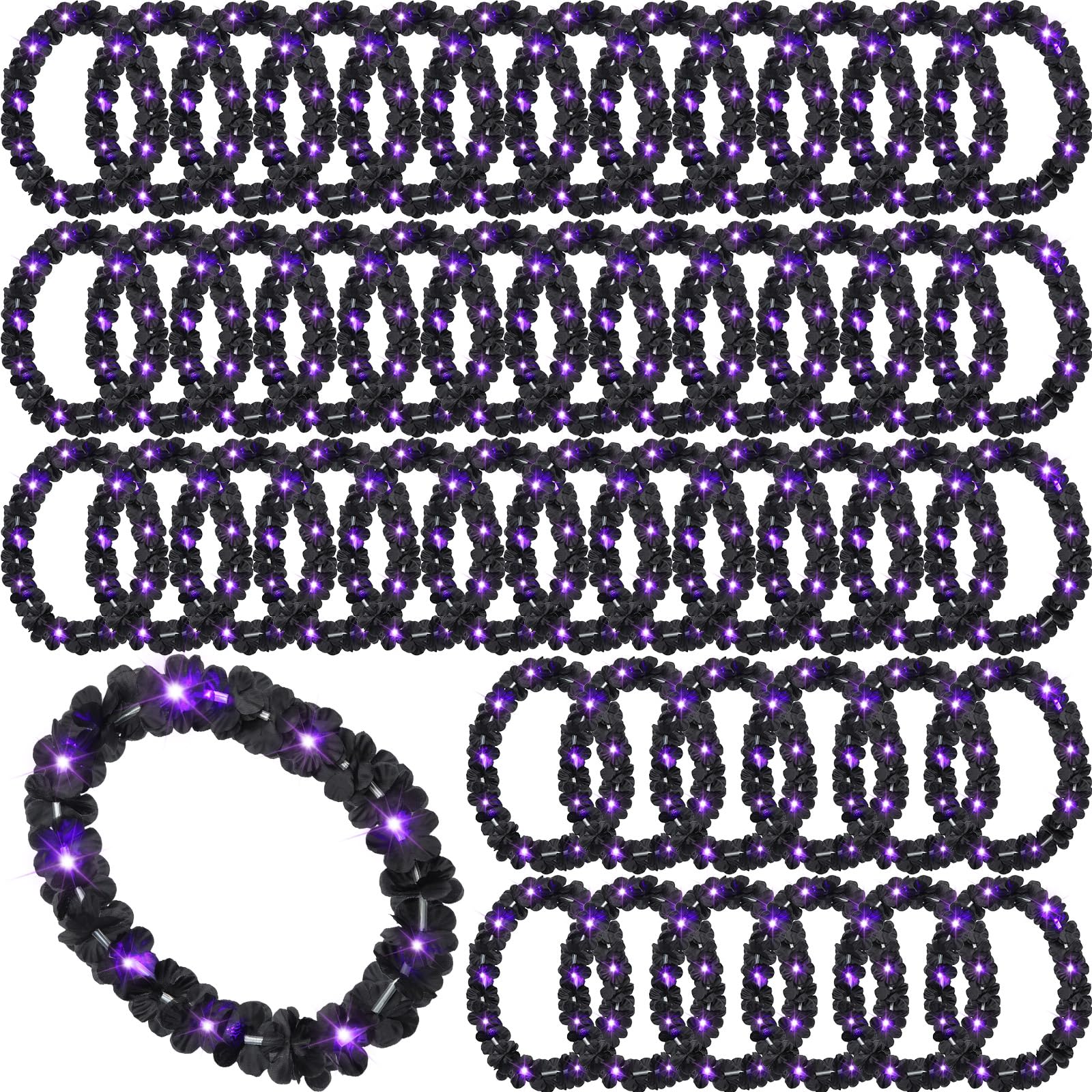 Photo 1 of ***Factory seal***
Sherr 48 Pcs LED Hawaiian Leis Light up Flower Leis Necklace with LED Lights Luau Flowers Necklaces for Masquerade Beach Wedding Tropical Themed Party Supplies(Halloween Black)