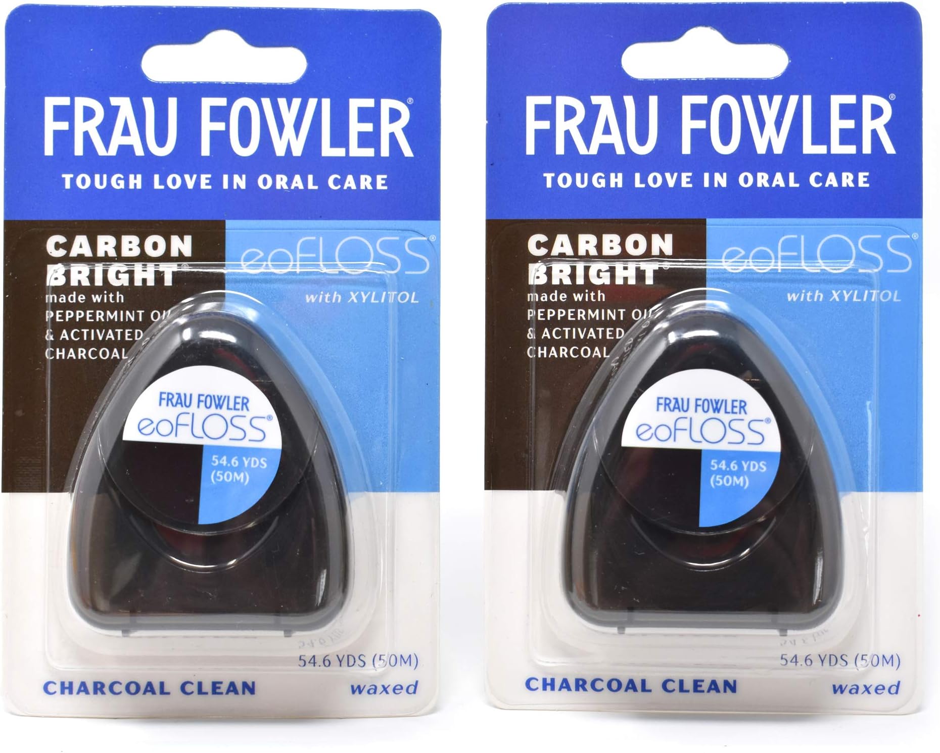 NEW eoFLOSS! Waxed Dental Floss 2 Pack, Infused with Organic Essential Oils, Xylitol & Activated Charcoal by FRAU FOWLER, 50m (54.6yds) each