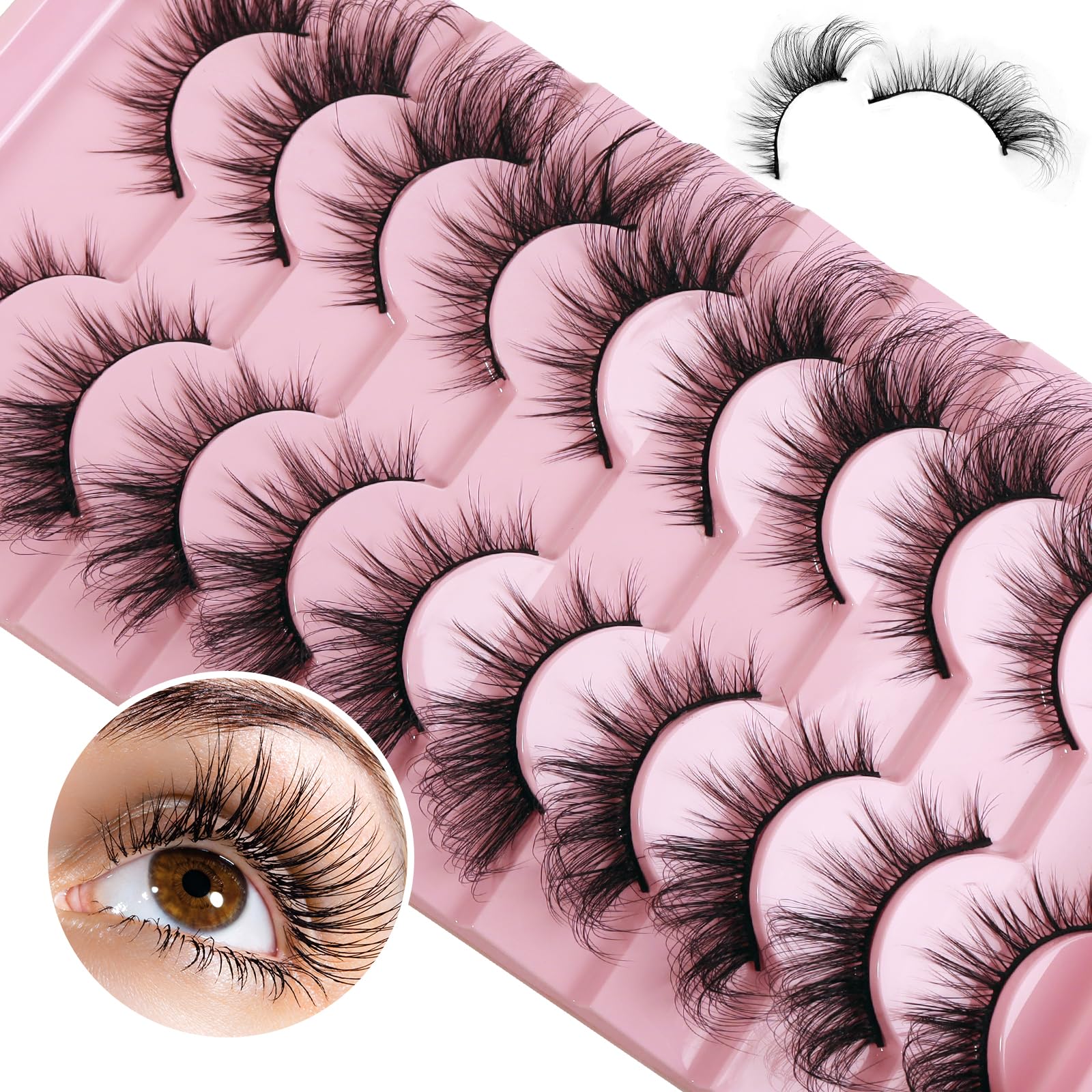 Manga Lashes Natural Wet Look Wispy Spiky Lashes 10 Pairs Anime Eyelashes Wispy Natural Lashes Extension Strip Thai Fake Eye Lashes Handmade Thick Soft Fake Eyelashes (Fox＆Cat A03)