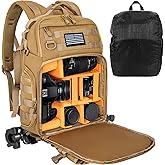 TORIBIO Camera Backpack for DSLR/SLR/Mirrorless Photography Camera, Waterproof Tactical Camera Travel Bag Backpack Case with 15.6" Laptop Compartment, Rain Cover & Tripod Holder