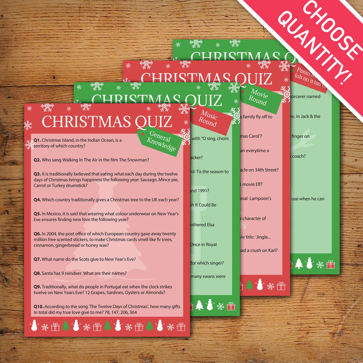 Movies Panto General Knowledge 40 Question Christmas Quiz Party Game Music