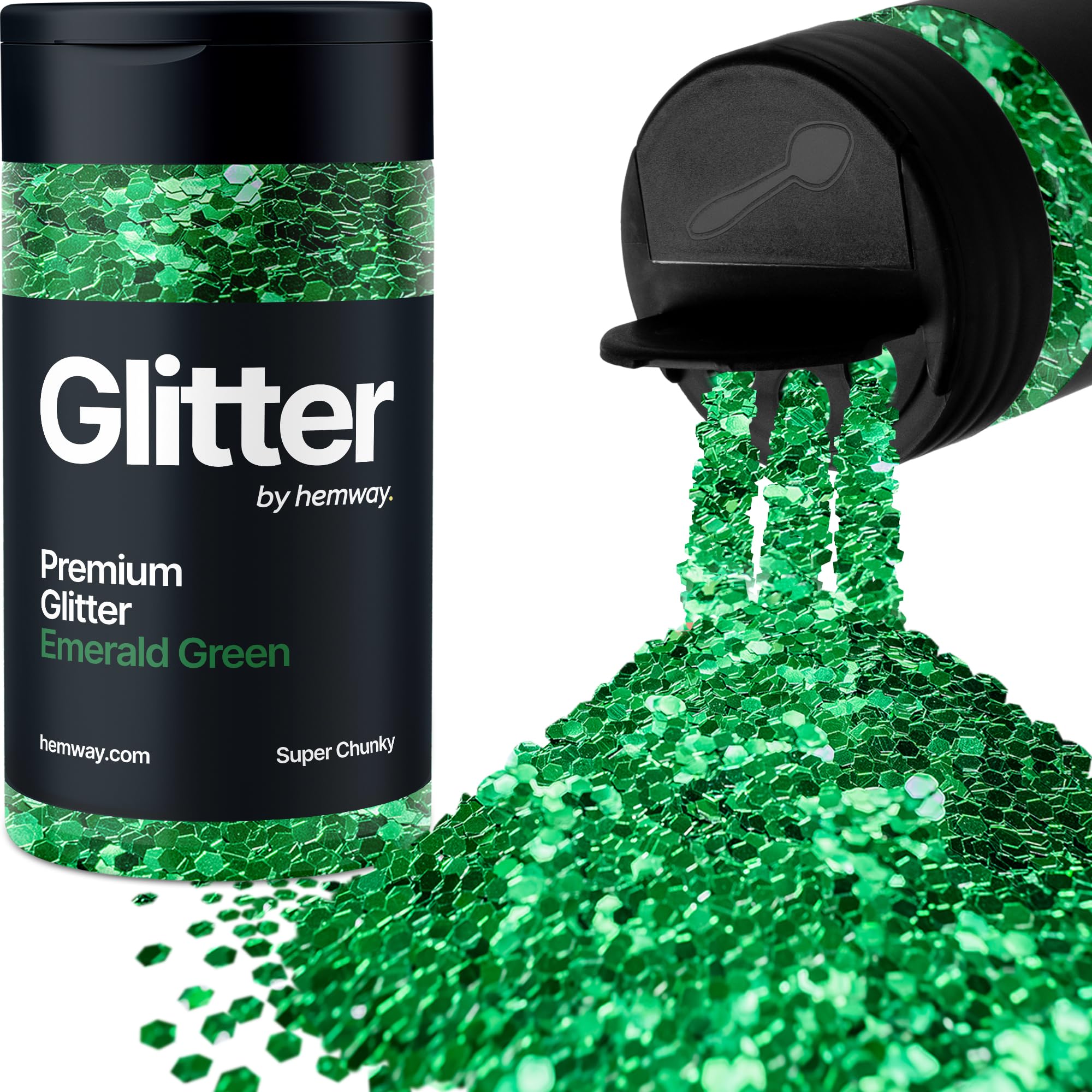Emerald Green Glitter Shaker, 130g Super Chunky Glitter, Crafts 1/8" Metallic Flake Emerald Green Sequins, Resin & Epoxy Crafts, Decorating, Halloween, Christmas Nail, Face, Hemway