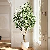 Erimda 6FT Faux Olive Tree with Tall Exquisite Planter Artificial Olive Tree Tall, Potted Fake Olive Plant with 1260 Real Touch Leaves, Indoor Outdoor Home Garden Office Decor