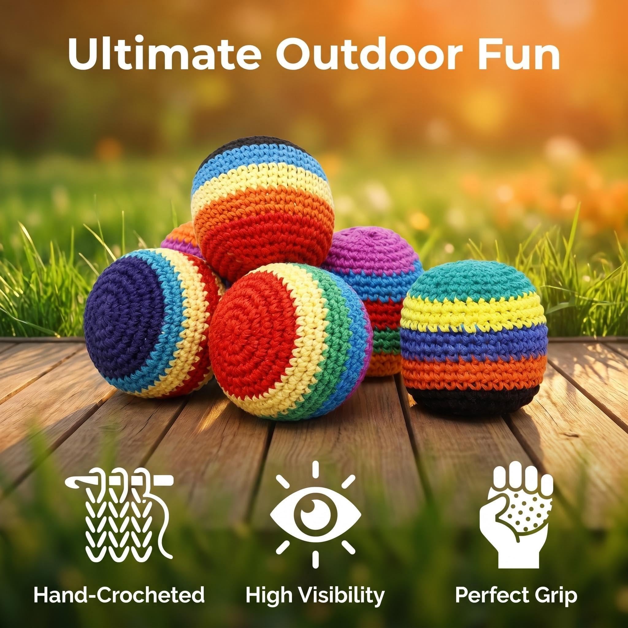 Condition photo showing New/Like New for 6 pcs hand-made knitted footbag set,crochet kick bags for adults colorful juggling foot balls for be