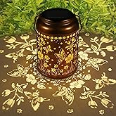 Solar Lantern Outdoor Hanging Lights Christmas Birthday Gifts for Women Mom and Grandma Butterfly Flower Metal Garden Decor Outside Waterproof LED Solar Lanterns for Patio, Yard, Pathway,