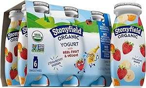 Stonyfield Organic Lowfat Yogurt Smoothies, Strawberry Banana, 3.1 oz., 6 Ct