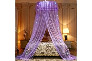 Bed Canopy, Mosquito Net with LED Light Princess Dome Mesh Bed Canopy for Bedroom Decoration Luxury Princess Bed Canopy Mosqu