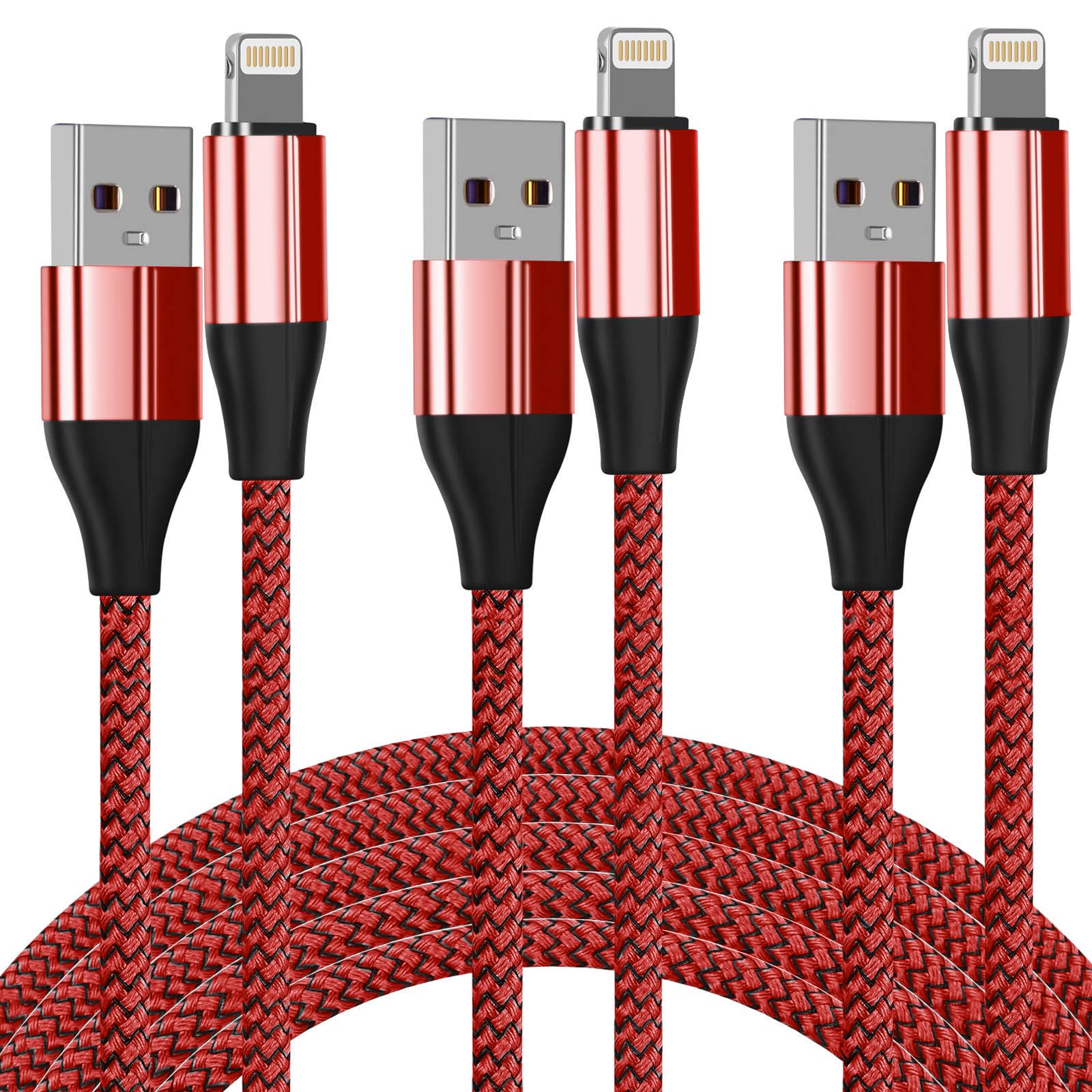 FEEL2NICE iPhone Charger Cable [MFi Certified] ，(3 Pack 2M) Nylon Braided Lightning Cable, iPhone Charging Cord USB Cable