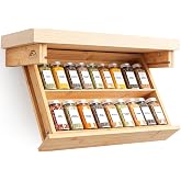 HOMESTEAD Under Cabinet Spice Rack Organizer, Pull Down 2 Tier Bamboo Shelf | 18.5 x 10.43 Inch, Double Storage Rows, Solid Bamboo, Seasoning Holder for Kitchen Pantry Office, Frees Countertop Space
