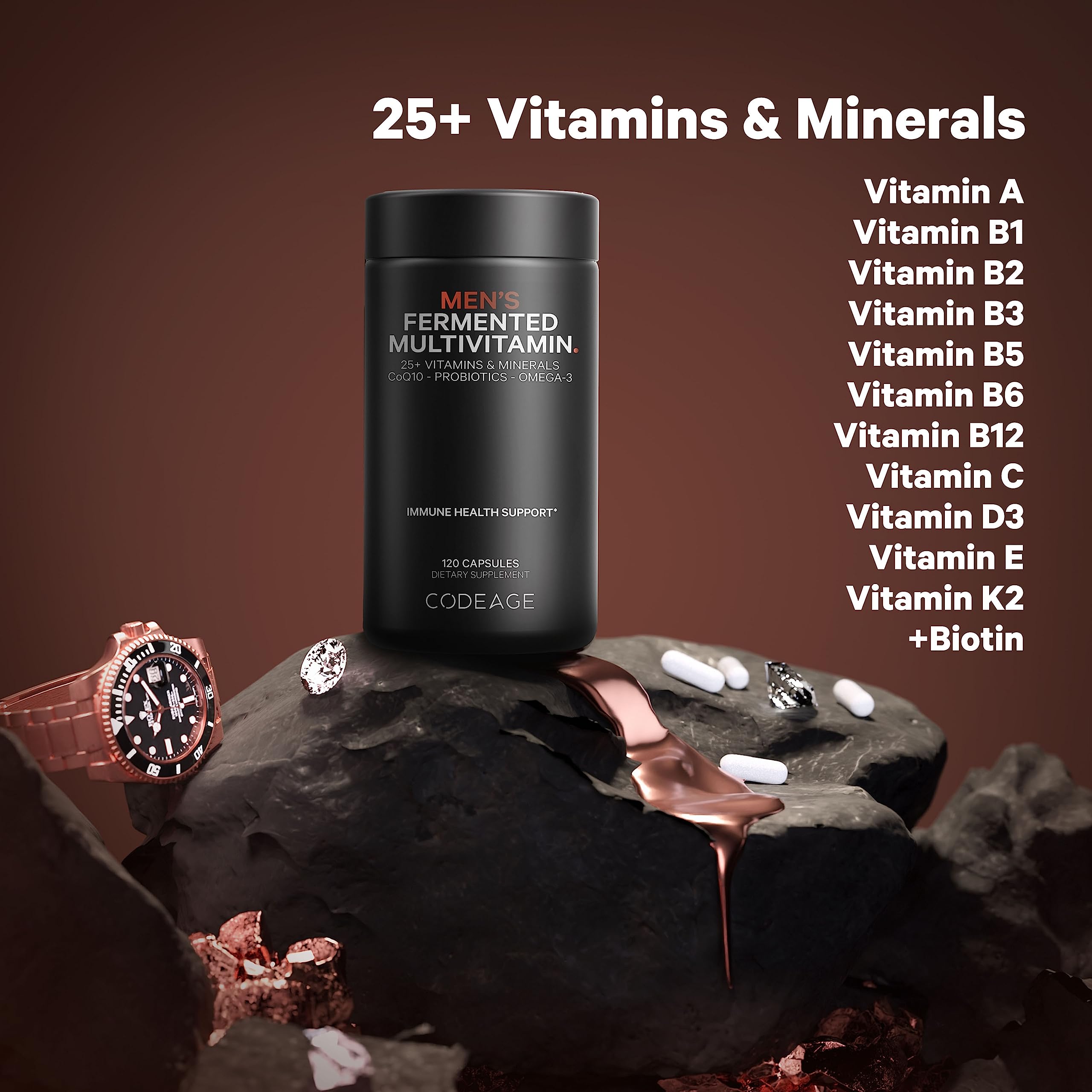 Codeage Daily Multivitamin Bundle: Women's & Men's Multivitamins, B-Vitamins, Probiotics, Food-Based Blends, 120 Capsules Per Bottle