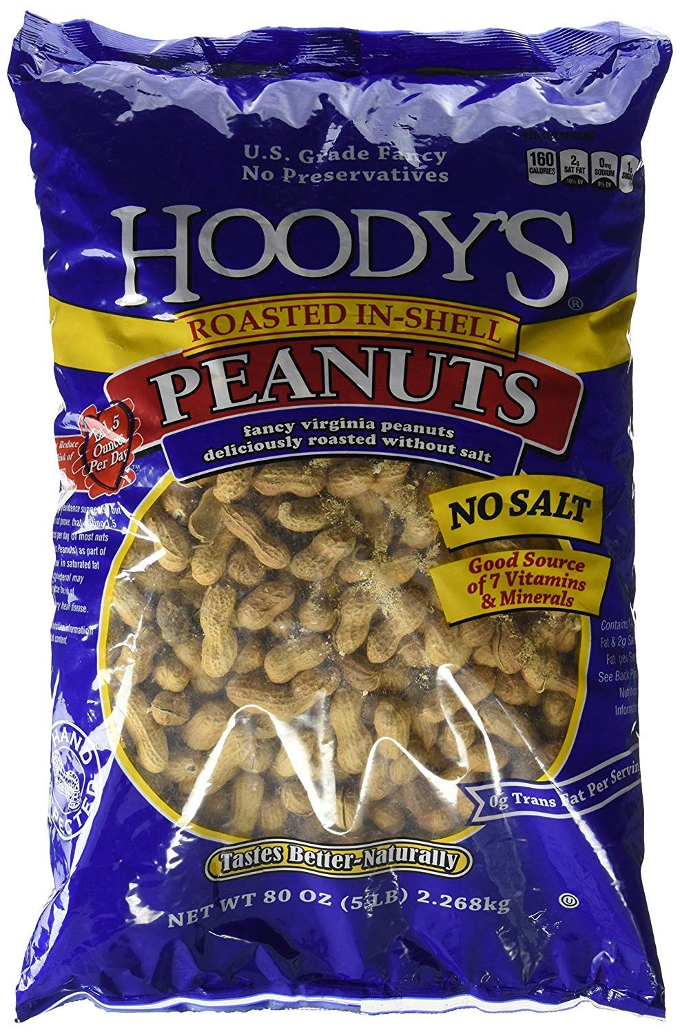 Hoody's In-Shell Classic Roast Peanuts Unsalted 5 Pounds - PACK OF 3