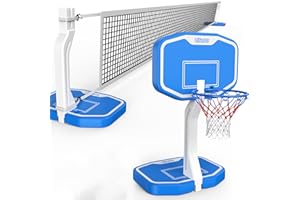 LifeOG Swimming Pool Basketball & Volleyball Set, 2 in 1 Pool Game, Includes Poolside Hoop, Balls, Net, and Pump,Ideal for Ages 6+ Kids/Adults,Suitable for All Inground Swimming Pools-Blue