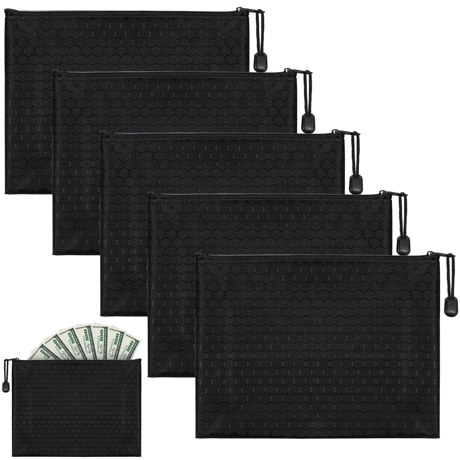 5 Pcs A5 Zipper File Bags, Waterproof Oxford Cloth A5 Zipper Pouch Document Wallet, Travel A5 Document Folder File Zipper Bags for Office, School, Cash, Cosmetics, Stationery