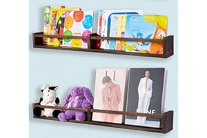BLUEWEST Nursery Shelves, 32 Inches Wooden Nursery Book Shelves Set of 2, Floating Bookshelf Wall Mounted Decor for Kids, Children's Comic Books Toy Photo Storage Organizer, Wall Shelves for Bathroom