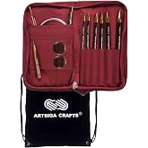 Lantern Moon Bequest 6-Inch Tunisian Interchangeable Crochet Hook Set | Handcrafted Ebony Sizes US G, H, I, J,K, L, Silk Case, 2 Cords, 2 End Caps, 1 Tighten Tool with Project Bag