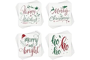 NatNarr 200 Pcs Christmas Paper Napkins, 5x5" Merry Christmas Cocktail Napkin Disposable Holiday Napkins Dessert Beverage Napkin for Winter New Year Party