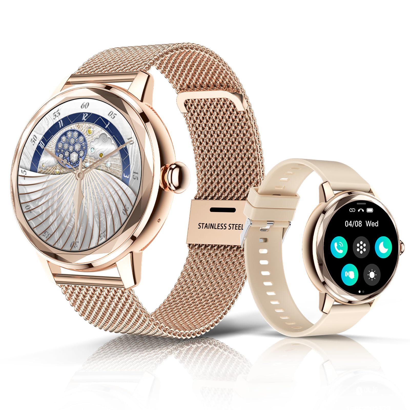 Photo 1 of missing charger -------------------------------------------------SAMPHON Smart Watches for Women Anser/Make Call, 1.57'' Women Watch for Android iOS Phones, Rose Gold Fitness Tracker Smartwatch with Heart Rate Sleep Femal Cycle, 2 Watch Bands, IP67 Waterp