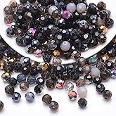 200PCS 6MM Crystal Glass Beads for Jewelry Making Black Series Rondelle Facted Crystal Glass Beads for Bracelet Making Round Glass Spacer Bead for DIY Crafts Wind Chimes Suncatchers