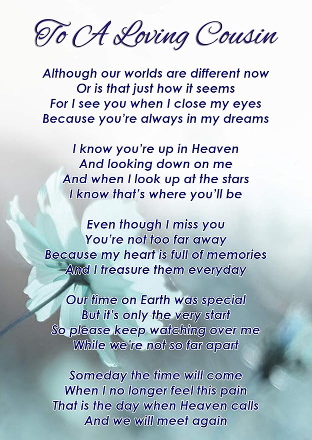 to A Loving Cousin Memorial Graveside Funeral Poem Keepsake Card