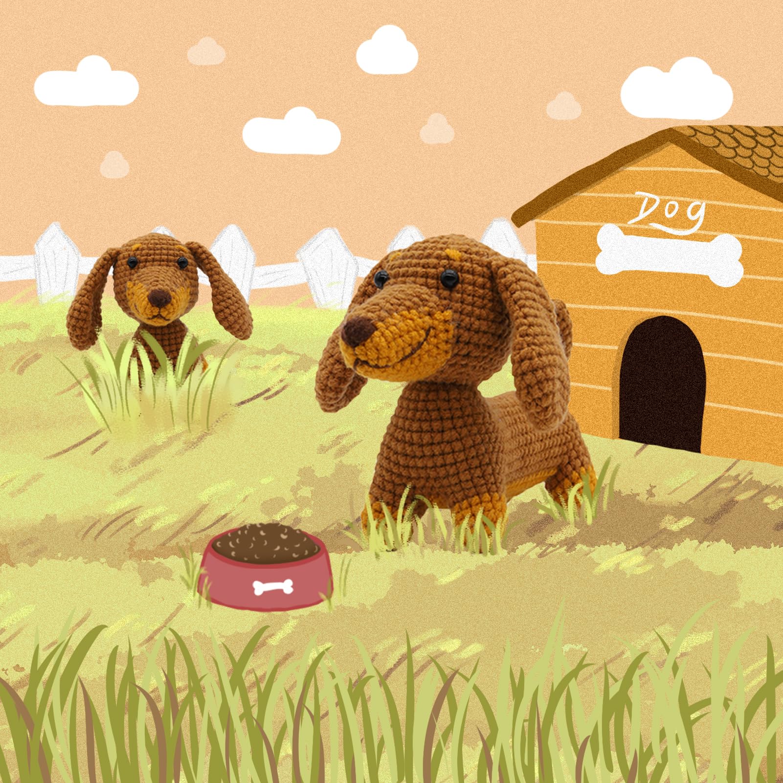 Nikolle Crochet Kit for Beginners with Step-by-Step Video Tutorials Crochet Animal Kit Crochet Starter Kits for Adults Kids - Dachshund(Brown)