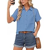 Button Down Shirt for Women Short Sleeve Blouses Dressy Casual Business Work Summer Vacation Tops Hawaii Shirts with Pockets