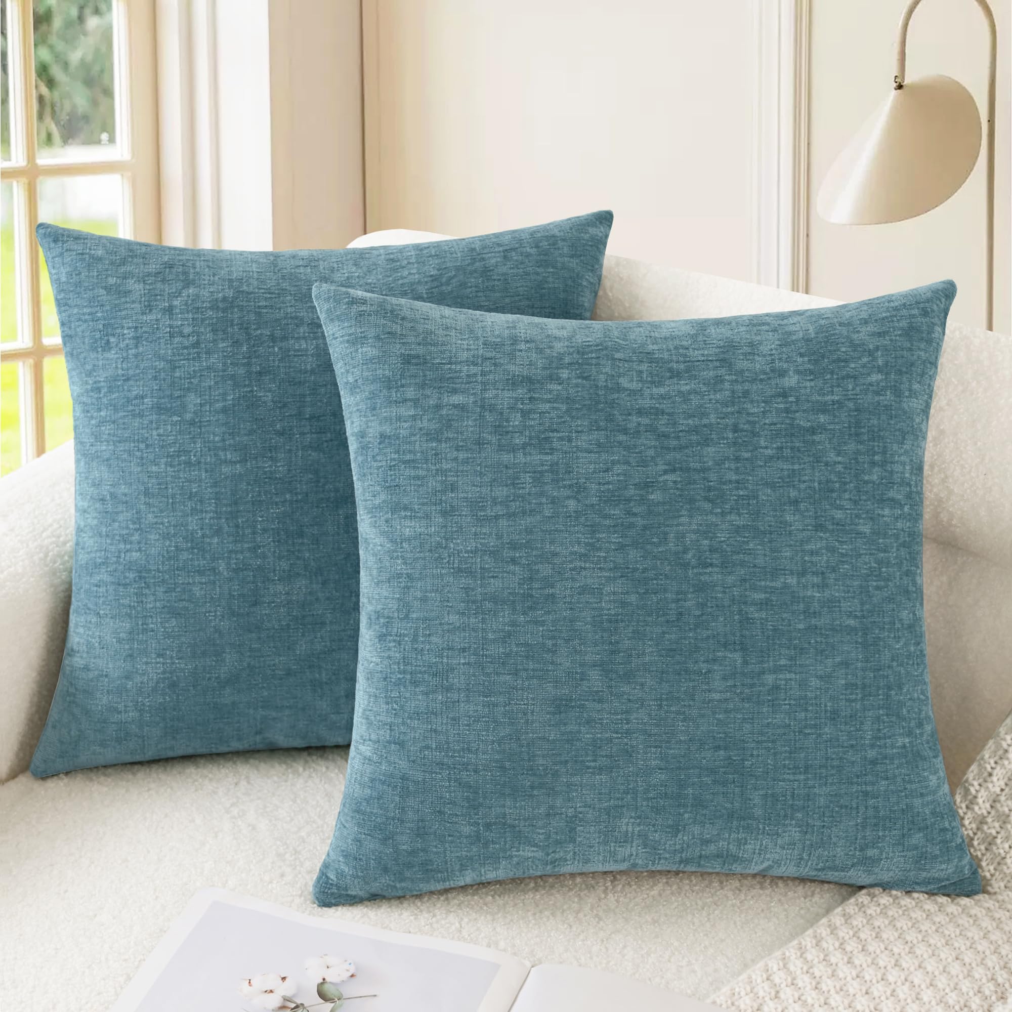 Photo 1 of CaliTime Throw Pillow Covers Decorative 16 X 16 Inches Pack of 2 Cozy Chenille Cushion Cases for Couch Sofa Bed Living Room Home Smoke Blue