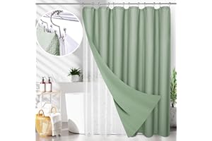 LACYAN 3 in 1 Waterproof Waffle Weave Shower Curtain and Clear Liner Set with 12 Stainless Steel Hooks Double Sided for Bathroom 72 Inches Heavy Duty Polyester Fabric Shower Curtains 72x72