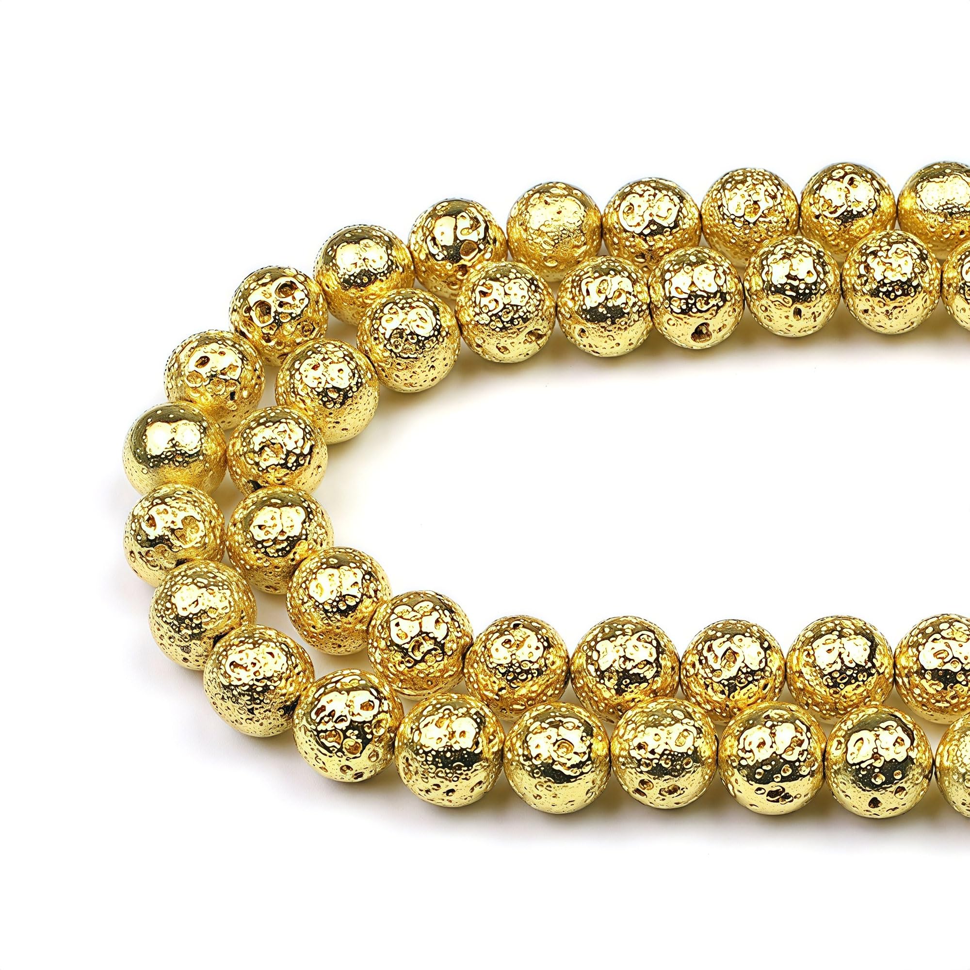 MJDCB Natural Round Stone Beads 8mm Electroplated Golden Lava Volcanic Rock Loose Gemstone Beads for Jewelry Making Bracelet Necklace 43pcs