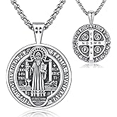 DRINSPER Masonic Freemason Cross St Benedict Medals Crucifix Anchor St Michael Necklace for Men Women 925 Sterling Silver Medalla De San Benito Freemasonry Religious Amulet Jewelry Gifts