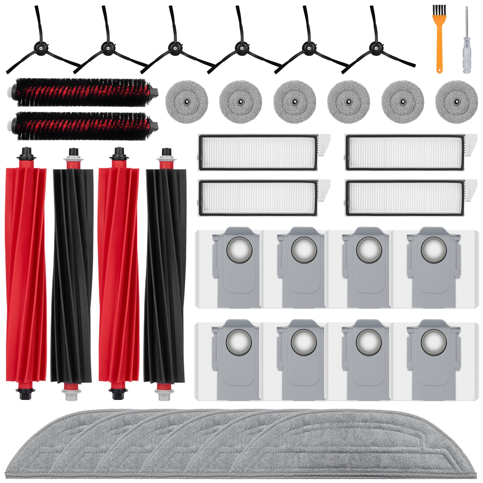 Photo 1 of 36 Pack Accessories Compatible with Roborock S8 MaxV Ultra Robot Vacuum,Main Brushes,Dust Bags,Mop Cloths,Edge Mop Cloths,Filters,Side Brushes,Self-Main Brush,Cleaning Brush, Screwdriver