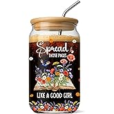 FIVITY Gifts for Readers Book Lovers Women 16 oz Glass Cups with Lids and Straws Iced Coffee Tumbler Reading Accessories for Bookish Club Bookworms Teacher Librarian Friends Mother's Day Valentines