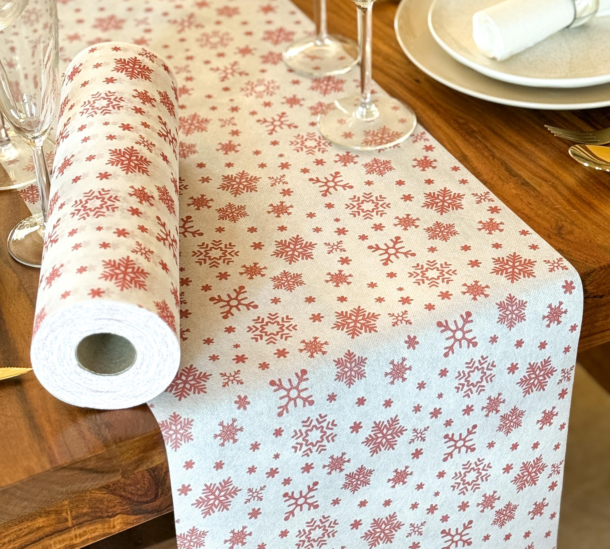 NATUARTE, Christmas Table Runner, Non Woven Fabric Roll of 25 meters x 30 centimeters, Christmas Table Decoration, Christmas Decoration, Red and White Colour — image 1