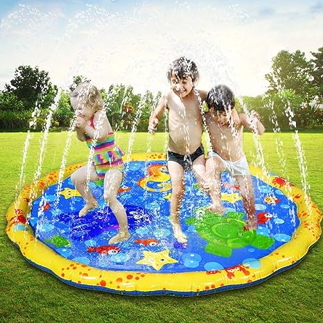 Amazon 40インチ スプリンクラー 子供用 スプラッシュパッド 空気注入式 スプリンクル スプラッシュプレイマット パッドおもちゃ 子供 幼児 男の子 女の子 子供 ベビー用水遊びマット アウトドア プール用おもちゃ 夏 庭 公園 プール 水遊び おもちゃ