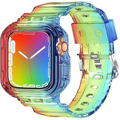 XYF Compatible for Crystal Clear Apple Watch Bands, 41mm 40mm 38mm Bumper Case for Men Women Jelly Sport Cover Strap for iWatch Ultra 3 2 Series 11 10 9 8 7 SE 6 5 4 3 (Clear Rainbow, 38/40/41)