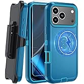 CONWOE Magnetic for iPhone 17 Pro Case, with Belt Clip,[Compatible with Magsafe] W/Tempered Glass Screen Protector,Anti-Drop,Shockproof,Heavy Duty Protection (Lake Blue)
