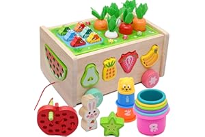curibble 10-in-1 Toddlers Montessori Wooden Educational Toys for Baby Boys Girls Age 18 Months and Up,Shapes Sorting &Matching, Preschool Learning Fine Motor Skills Game