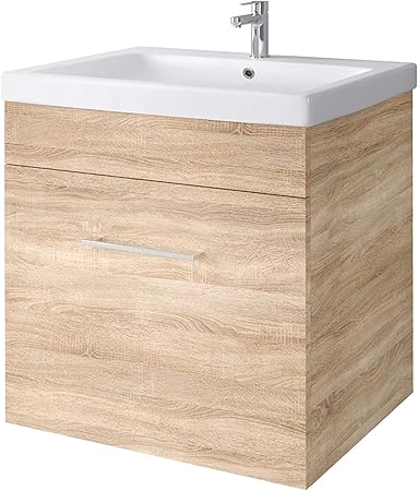Planetmobel Waschtischunterschrank Hangend Mit Keramikwaschbecken 60cm Fur Badezimmer Wc Sonoma Eiche Amazon De Kuche Haushalt