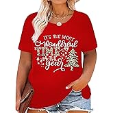 Plus-Size Christmas Shirts Women Merry Christmas Leopard Plaid Tree Print Shirt Holiday Tops Xmas Tee