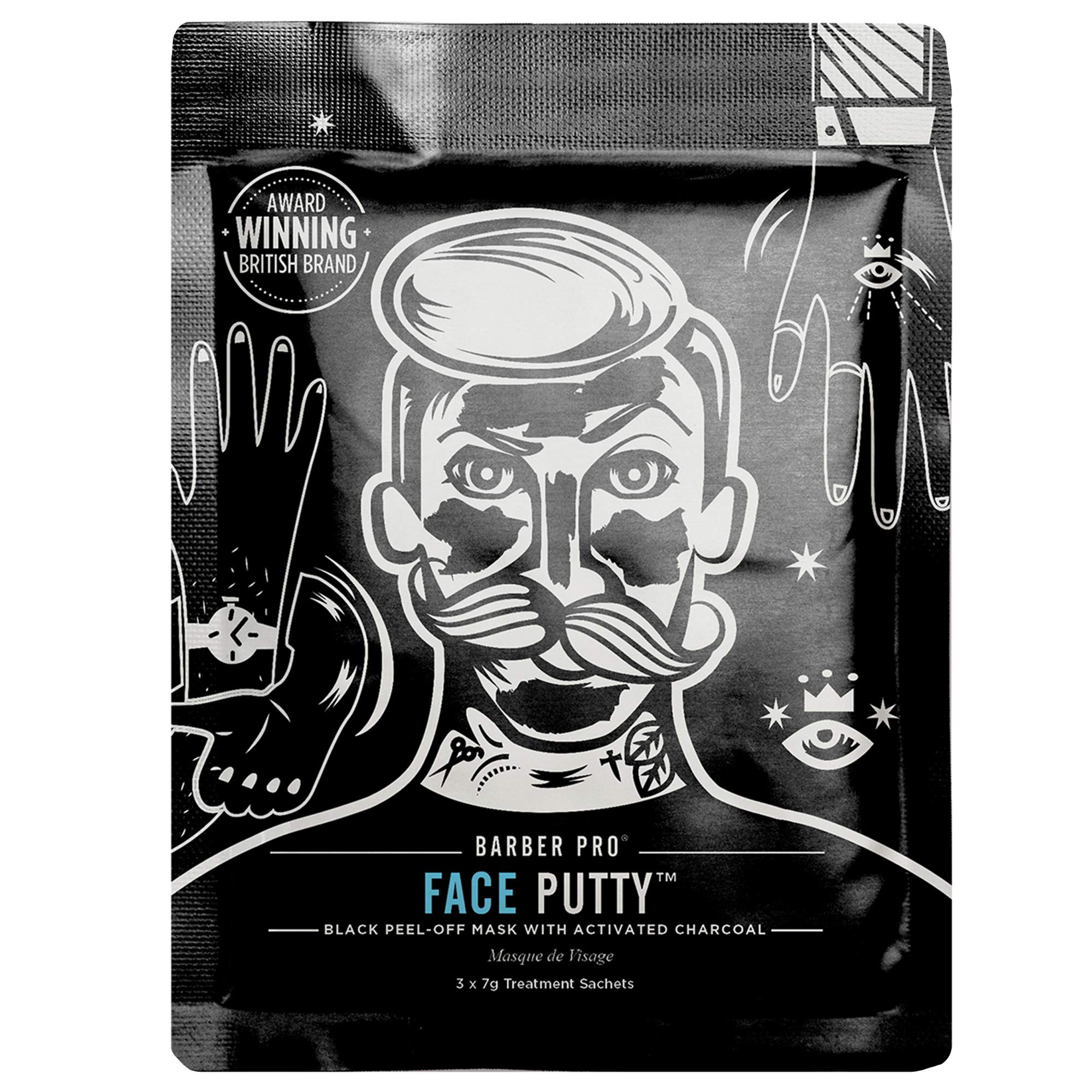 BARBER PRO Face Putty Peel Off Mask with Activated Charcoal | 6 Applications | Detoxifying, Cleansing, & Brightening | Peel Off Face Masks | Mens Skincare |